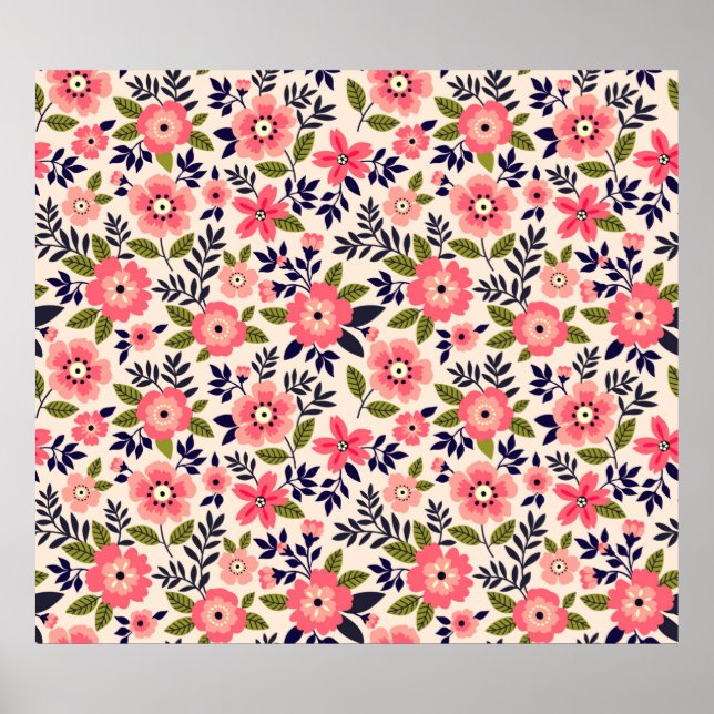 Vintage floral background. Seamless pattern. Flowe Poster (Front)