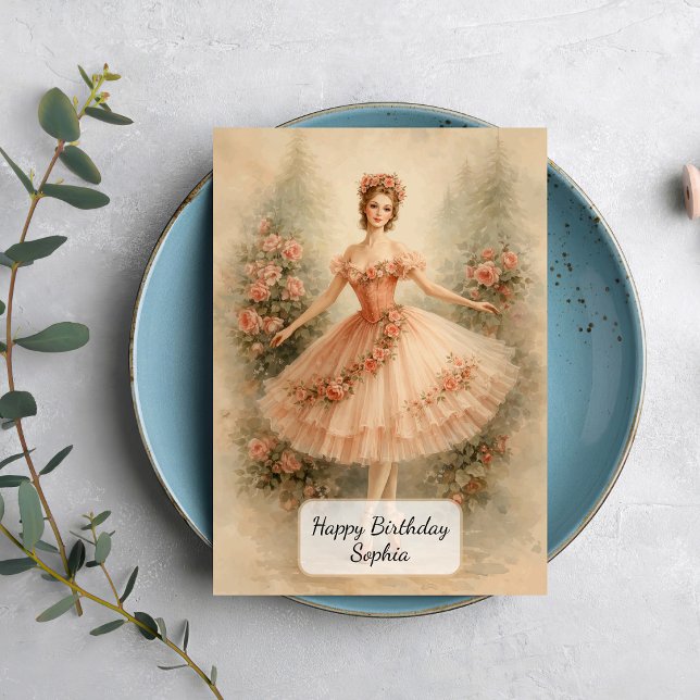 Vintage Floral Ballet Dancer Card (Creator Uploaded)