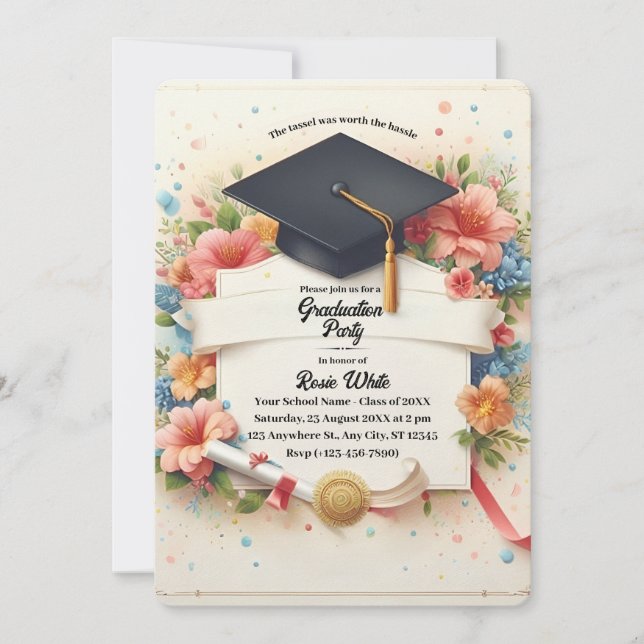 Vintage Floral Banner Graduation Party Invitation (Front)