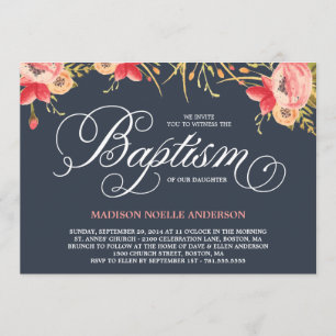 Vintage Floral   Baptism Invitation