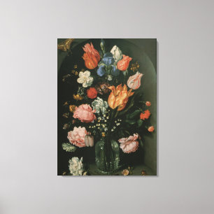 Vintage Floral Baroque, Vase of Flowers in a Niche Canvas Print