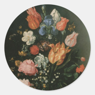 Vintage Floral Baroque, Vase of Flowers in a Niche Classic Round Sticker
