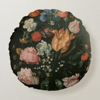 Vintage Floral Baroque, Vase of Flowers in a Niche Round Cushion