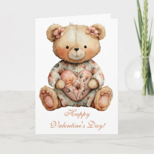 Vintage Floral Bear With Heart Card