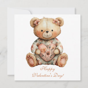 Vintage Floral Bear With Heart Card