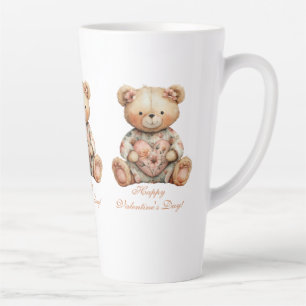 Vintage Floral Bear With Heart Latte Mug