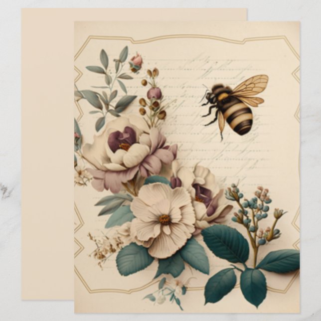 vintage floral bee  (Front/Back)