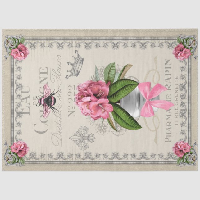 Vintage Floral Bee Decoupage Crafting Tissue Paper (Front)