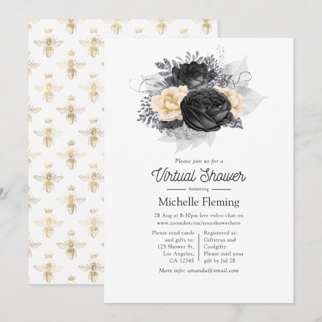 Vintage Floral Bees Virtual Shower Invitation (Front/Back)