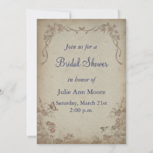 Vintage Floral Beige Bridal Shower Invitation