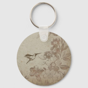 Vintage Floral Beige Key Ring