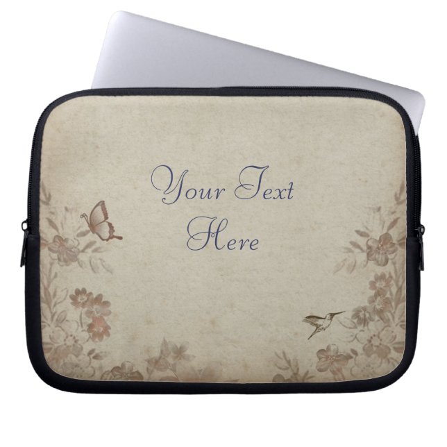 Vintage Floral Beige Laptop Sleeve (Front)