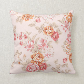 Vintage floral beige peach pink red shabby chic cushion