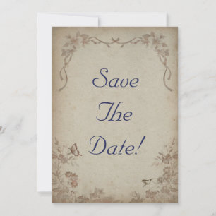 Vintage Floral Beige Save The Date Invitation