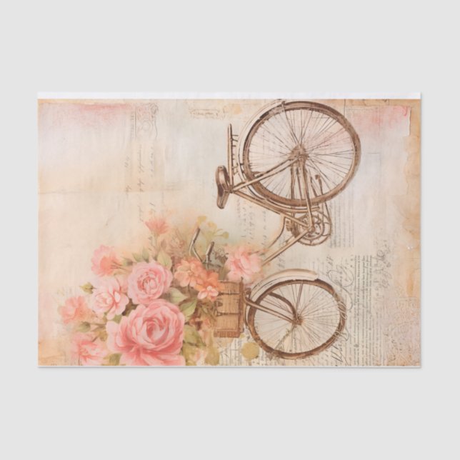 Vintage Floral Bicycle Design, Retro Tissue Paper (Front)