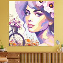 Vintage Floral Bicycle Woman Canvas Print