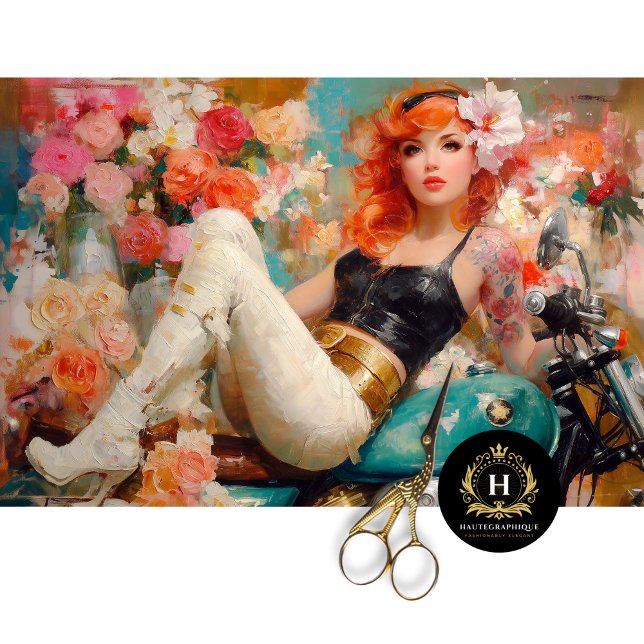 Vintage Floral Biker Woman Decoupage Tissue Paper (Creator Uploaded)