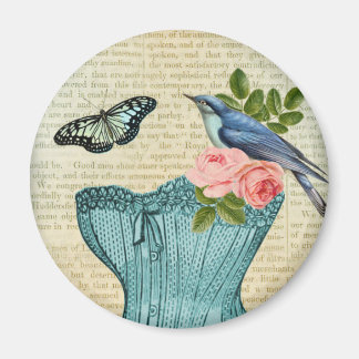 Vintage floral bird and butterfly magnet