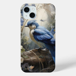 Vintage floral bird in blues and cream  iPhone 15 mini case