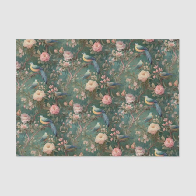 Vintage Floral Bird Tissue Paper (Front)