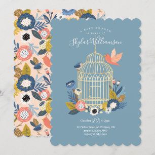 Vintage Floral Birdcage Mum & Baby Bird Shower Invitation