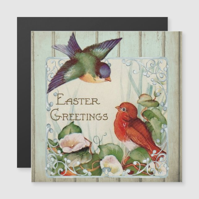 Vintage Floral Birds Easter Magnetic Card (Front/Back)