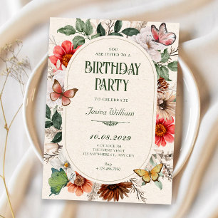 Vintage floral birthday invitation