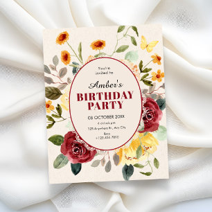 Vintage floral birthday invitation