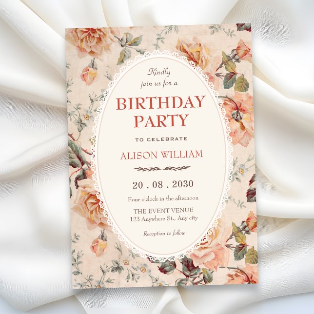 Vintage floral birthday invitation (Creator Uploaded)