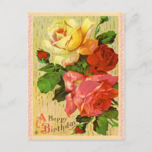 Vintage Floral Birthday Postcard