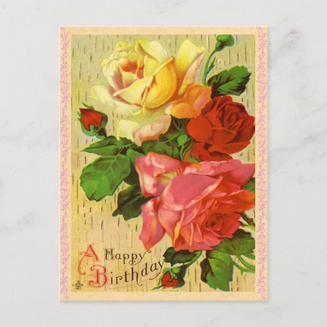 Vintage Floral Birthday Postcard (Front)