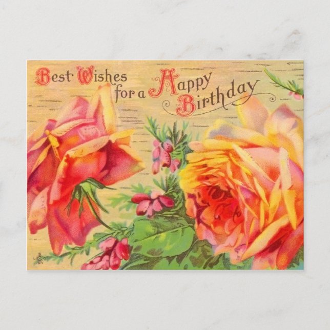 Vintage Floral Birthday Postcard (Front)