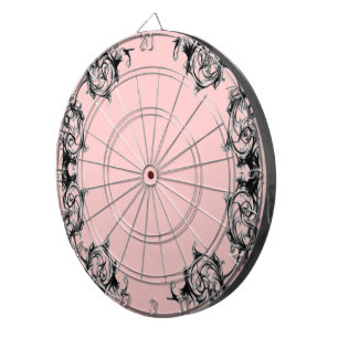 VINTAGE FLORAL BLACK AND PINK DAMASK DARTBOARD