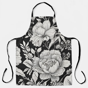 Vintage Floral Black and White Classic Apron