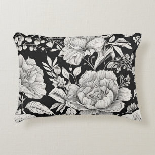 Vintage Floral Black and White Classic Decorative Cushion