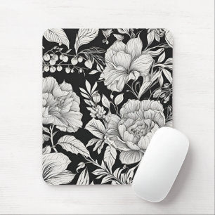 Vintage Floral Black and White Classic Mouse Mat