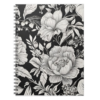Vintage Floral Black and White Classic Notebook
