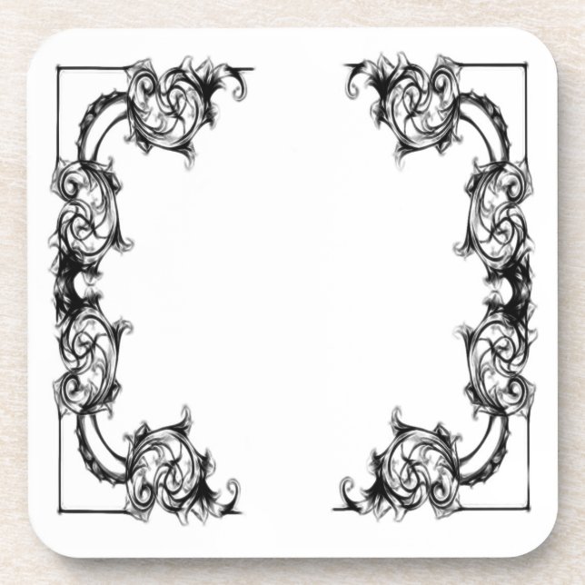 VINTAGE FLORAL BLACK AND WHITE DAMASK COASTER (Front)