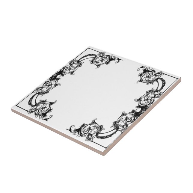VINTAGE FLORAL BLACK AND WHITE DAMASK TILE (Side)
