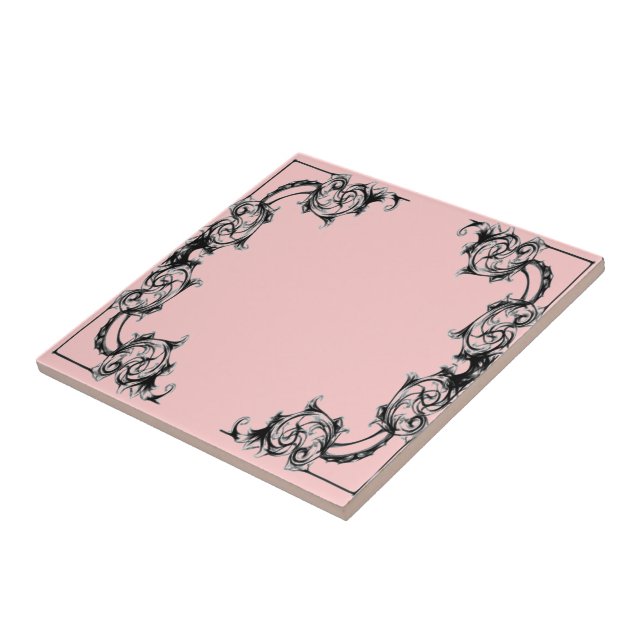 VINTAGE FLORAL BLACK AND WHITE PINK TILE (Side)