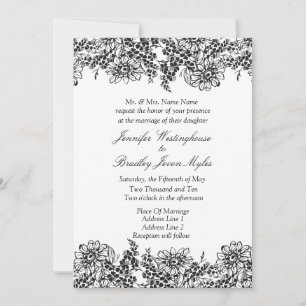 Vintage Floral Black And White Wedding Invitations