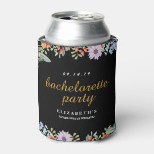 Vintage Floral Black Bachelorette Party Can Cooler