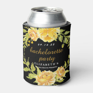 Vintage Floral Black Bachelorette Party Can Cooler
