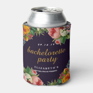 Vintage Floral Black Bachelorette Party Can Cooler