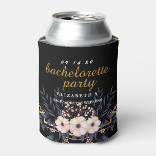 Vintage Floral Black Bachelorette Party Can Cooler