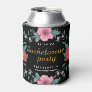 Vintage Floral Black Bachelorette Party Can Cooler