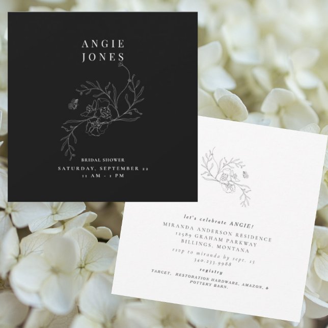 Vintage Floral Black Bridal Shower Square Invitation (Creator Uploaded)