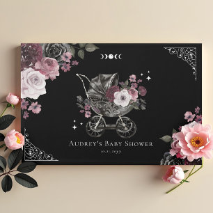 Vintage Floral Black Gothic Stroller Baby Shower Guest Book