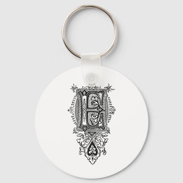 Vintage Floral Black Monogram E Key Ring (Front)