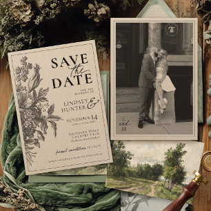Vintage Floral Black Rustic Kraft Boho Wedding Save The Date